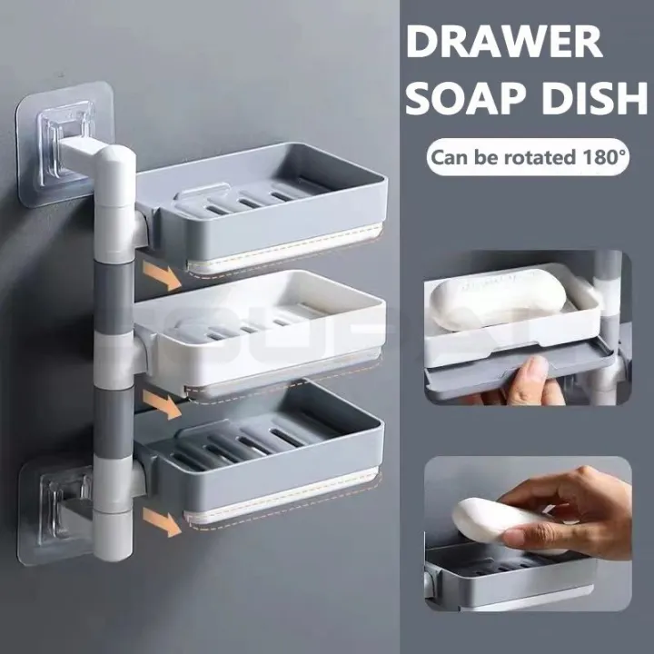 Drilling-Free Soap Holder Wall Mounted Three Layer Soap Organizer Soap Case Soap Dish Box Bathroom