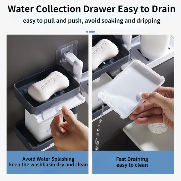 Drilling-Free Soap Holder Wall Mounted Three Layer Soap Organizer Soap Case Soap Dish Box Bathroom
